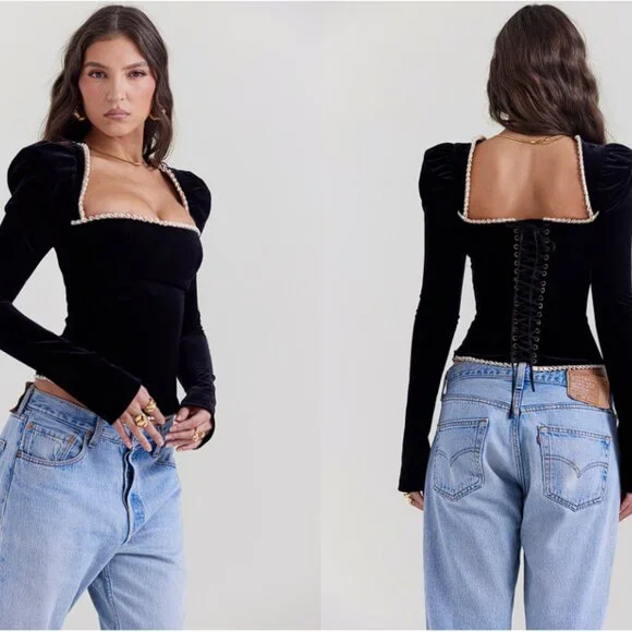 HOUSE OF CB 'Noa' Black Velvet Corset NWOT